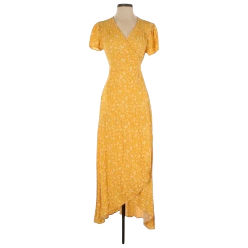UNIVERSAL THREAD Summer Asymmetrical Long Wrap Dress with Cap Sleeve in Yellow